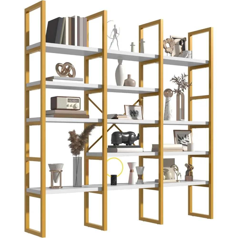 

Gold Bookshelf 5 Tiers, Geometric Bookcase, 71"L x 71"H Tall Etagere Book Case, Sturdy Metal Frame, Freestanding Display Shelvi