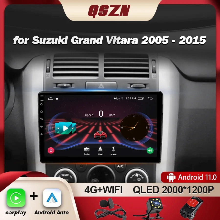 QSZN Android 13 Car Radio for Suzuki Grand Vitara 3 2005 2012 2013 2014 2015 Multimedia Player Navigation GPS 2 Din Stereo DVD