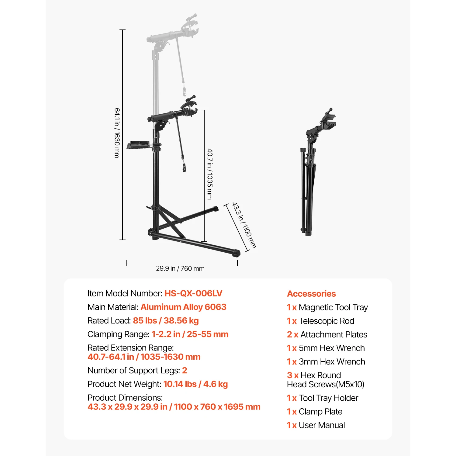 SucceBuy Fietsreparatiestandaard 66/85/88/110lb Zware fietswerkstandaard Opvouwbaar fietsonderhoudsrek voor mountainbike en racefiets