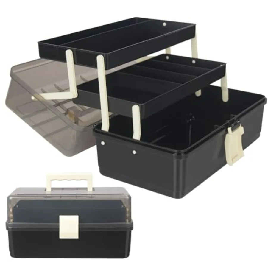 

13-Inch Art Storage Box 3-Layers Plastic Storage Box with Handle Craft Art Bin Portable for Home School Office Travel