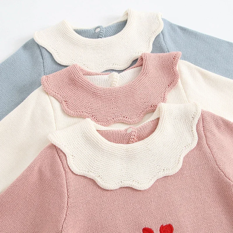2026 neue Frühjahr 0-24 M Kleinkind Baby Mädchen Gestrickte Strampler Lange Ärmeln Floral Stickerei Infant Baby Mädchen gestrickte Overall