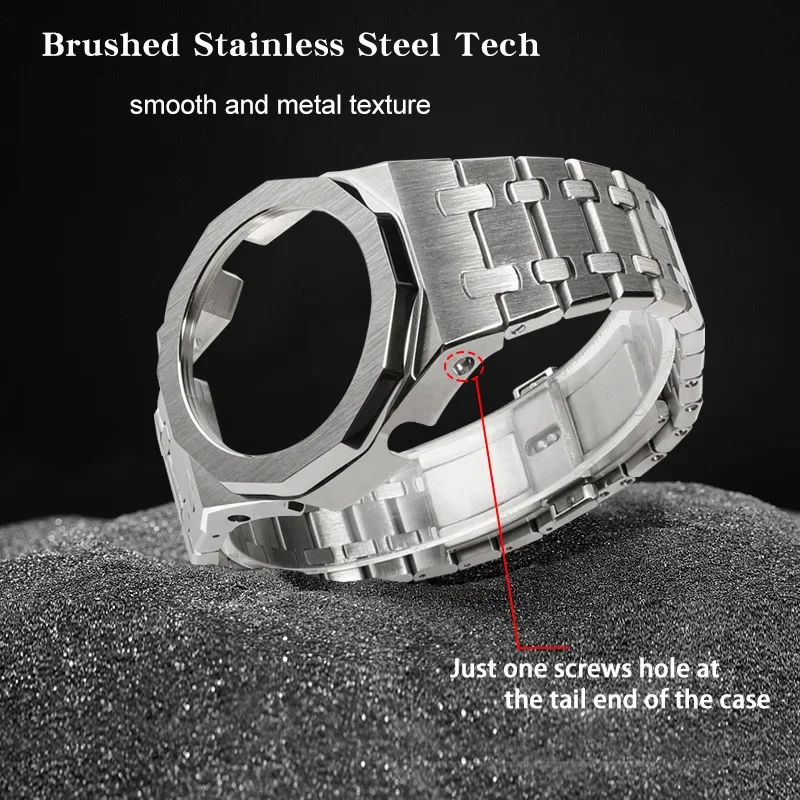 12 Sides Ga2100 Steel Case Rubber Strap Metal Watch Mod Kit for GA-2100Watch Band Refit Accessories