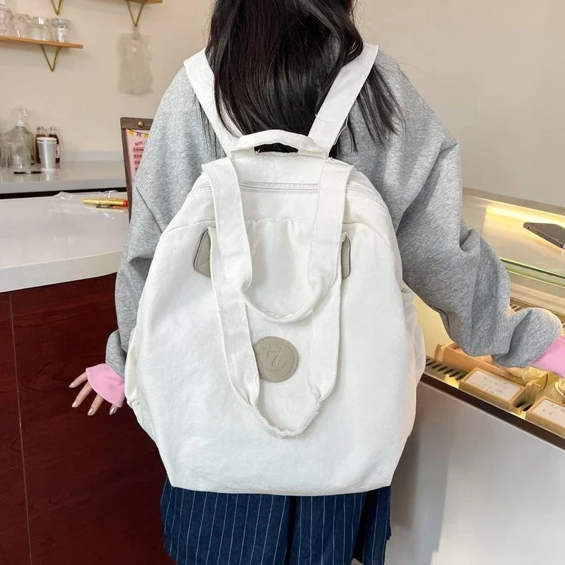 Casual Simple Large Capacity Canvas Backpacks Zipper Solid Durable Couple Style Retro Shoulder Bags for Unisex 2024 Hot Sale