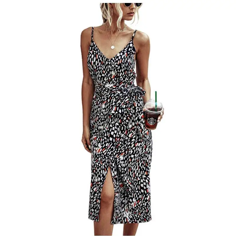 Sexy halflange print Dr V-Ne hoge split asymmetrische band Dr grensoverschrijdend faionable grote maten dames Dr