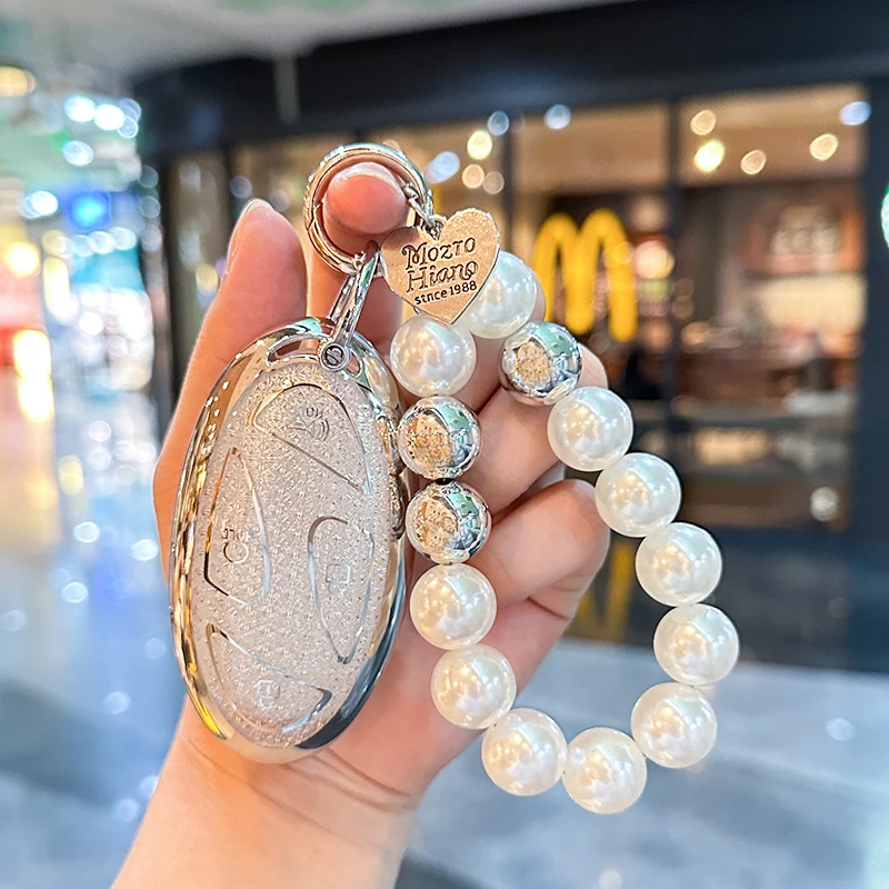 Fashion White Diamond for Hyundai Kona Ev Grandeur GN7 2023 5 7 Button Remote Car Key Case Cover Fob Holder Keychain Accessories