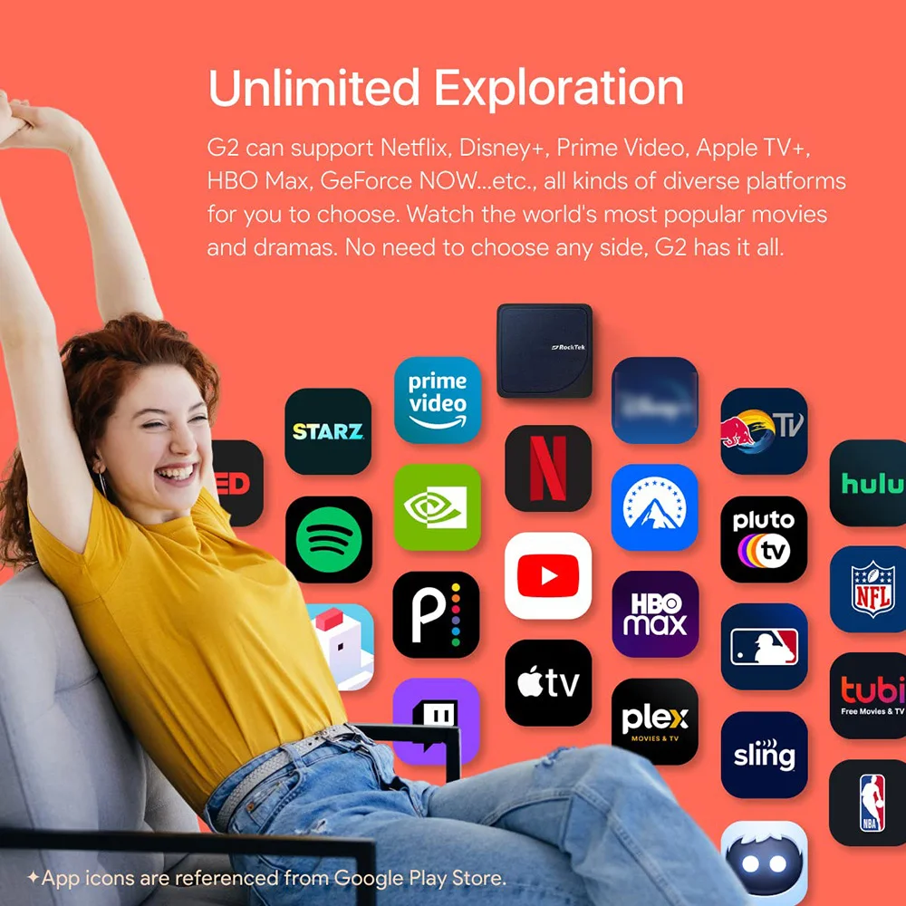 Android 14 ATV Stream RockTek G2 4K TV Box Amlogic S905X4-K مشغل الوسائط Netflix Google معتمد DTS Dolby Audio Vision ATMOS