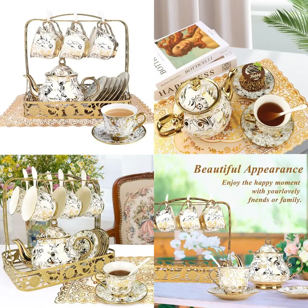 

Фарфоровый чайный сервиз для взрослых — 20 предметов Керамический чайный сервиз с европейским цветочным дизайном и чайником на 1000 мл, идеально подходит для кофе и B