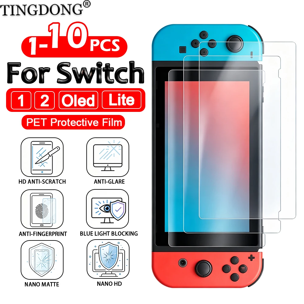 1-10PCS Plastic Protector Film For Switch 2/Switch OLED/Switch Lite Soft PET Film Full Coverage Console Screen Protective Film
