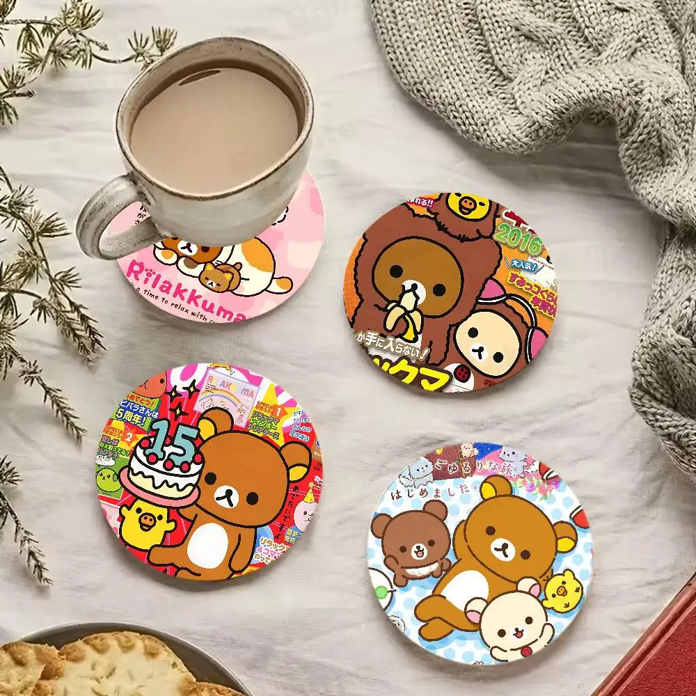 

Japan Anime Cute Cartoon Rilakkuma Wooden Coaster Colour Printing Cup Mat Home Desk Decoration Gifts