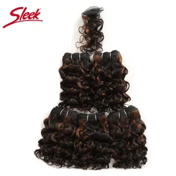 Sleek P1B/30 P4/30 Natural Color Brown 4# Short Brazilian Curly Bundles With Clocure 5 Bundles Double Drawn Hair Extension
