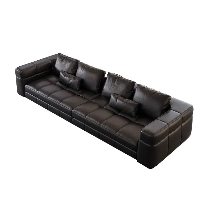 

Leather sofa, Italian minimalist first-layer cowhide, light luxury and modern living room, straight-row sofa