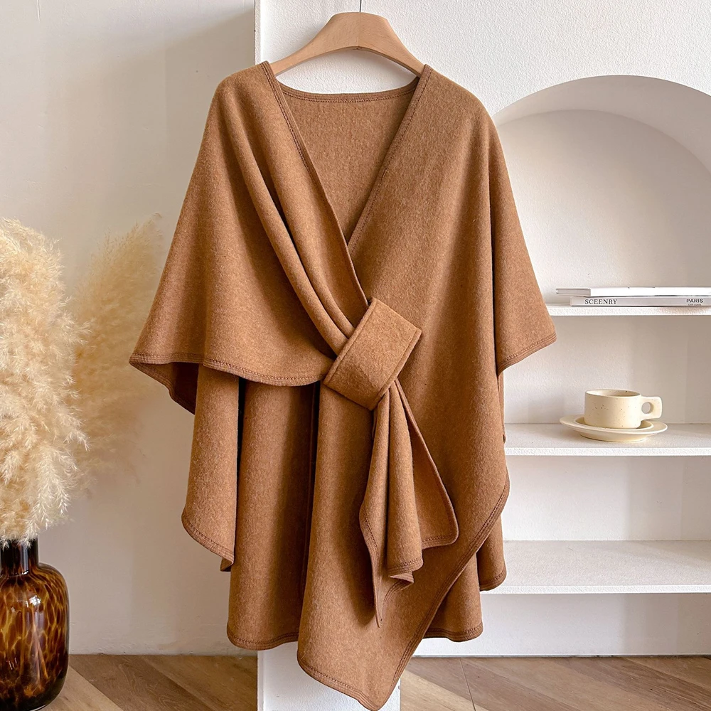 Vrouwen Poncho Winter Warme Sjaal Dubbelzijdig Designer Verdikking Deken Luxe Sjaal Vrouwelijke Mantel Kasjmier Pashmina Cape Stole
