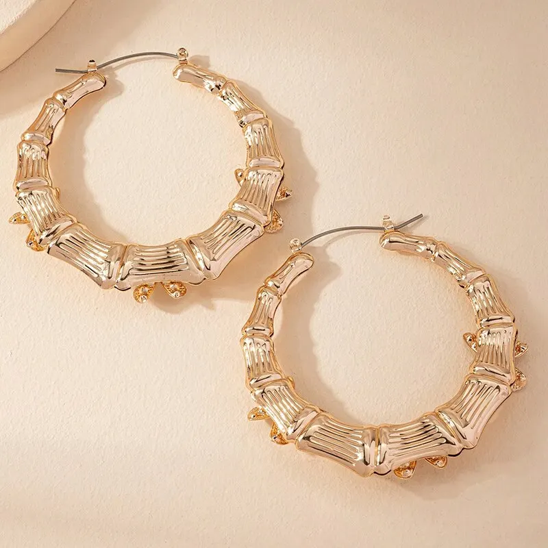 Big Butterfly Bamboo Hoop Earrings For Women Gold Color Full Crystal Stone Butterfly Vintage Girls Earrings Street Wear Jewelry