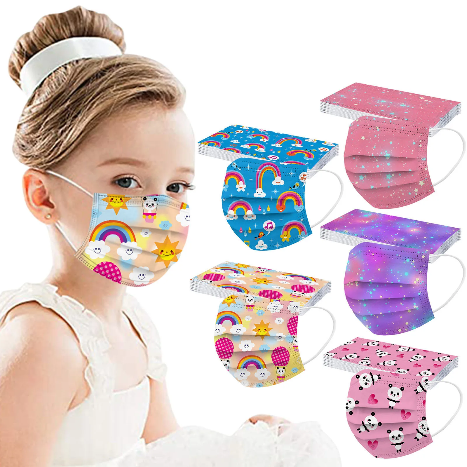 Colorful 50pcs Face Mask Trending Cute Cartoon Mask Bestseller Rainbow Panda Kids Mask Popular Children Cover Disposable 2026 T1