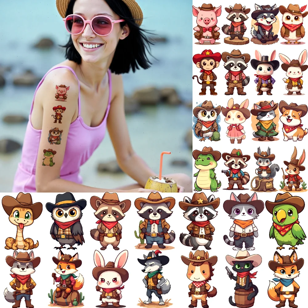 

63 шт. временные татуировки ковбойские животные временные татуировки наклейки персонажи мультфильмов мультфильм для женщин