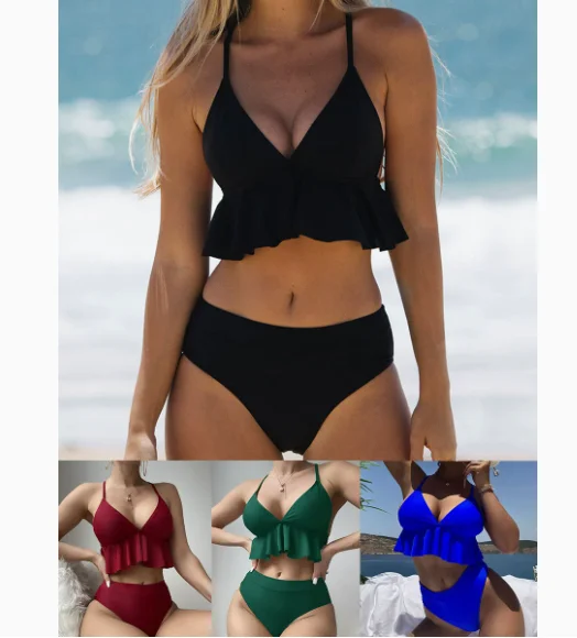 

New Sexy Solid-Color Split Bikini with Suspenders: Women's Swimwear for European & American Styles
