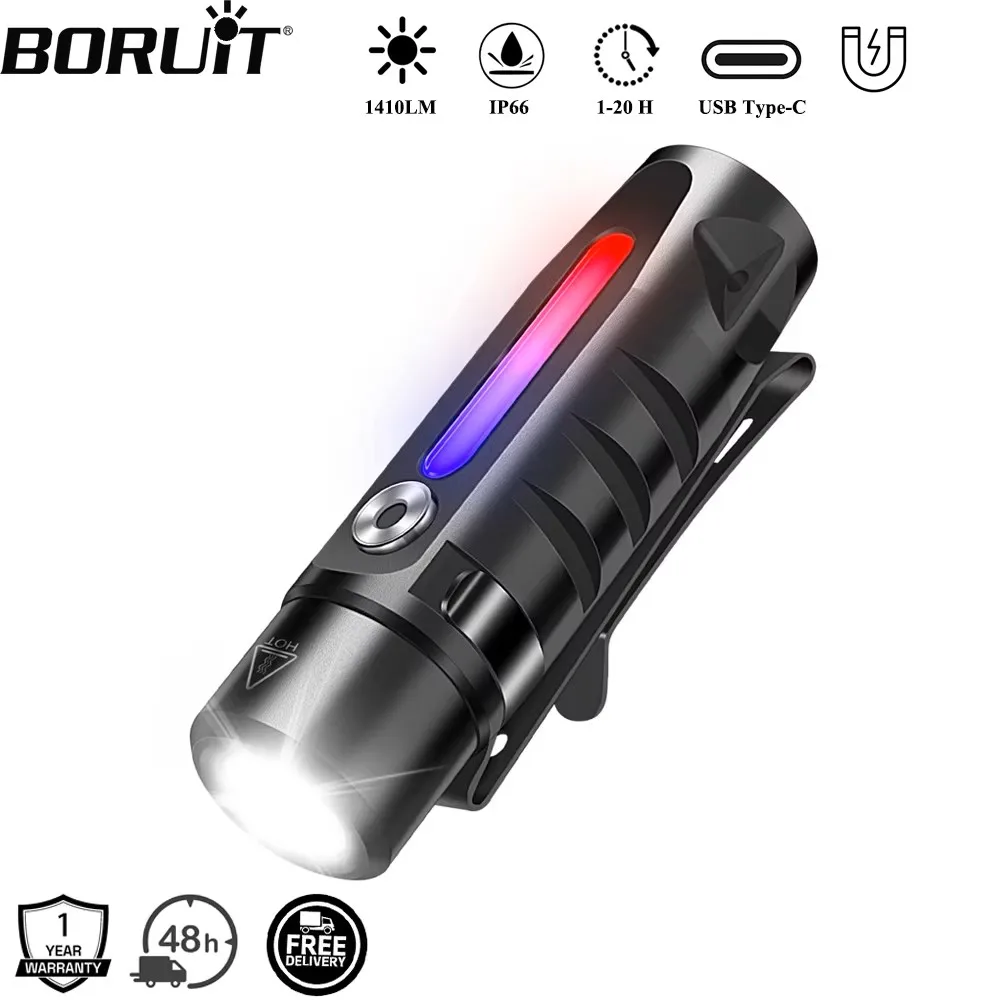 BORUiT RJ28 EDC LED Flashlight Mini Portable Keychain Light Type-C Charging Work Light Multi-light Source Camping Pocket Lantern