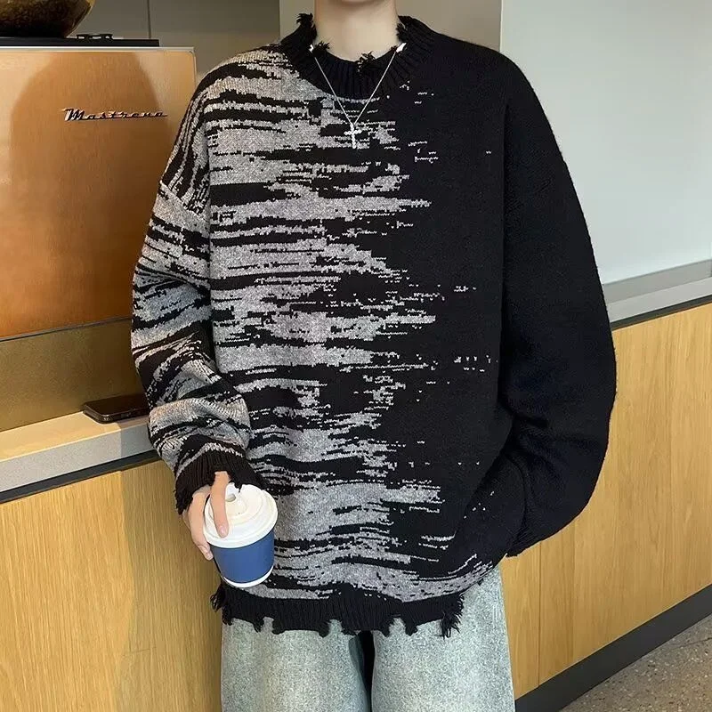 

aduated Color Knitted Sweater Men's Casual round Ne Base irt Lazy Sle Autumn Winter Faionable Loose Polyester Fiber