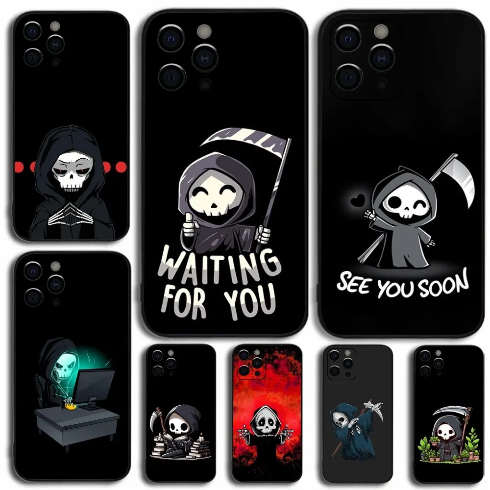 

Skull Skeleton Grim Reaper Cute Phone Case For Apple iPhone 15,14,13,12,11,Pro,X,XS,Max,XR,Plus,Mini Soft Black Cover