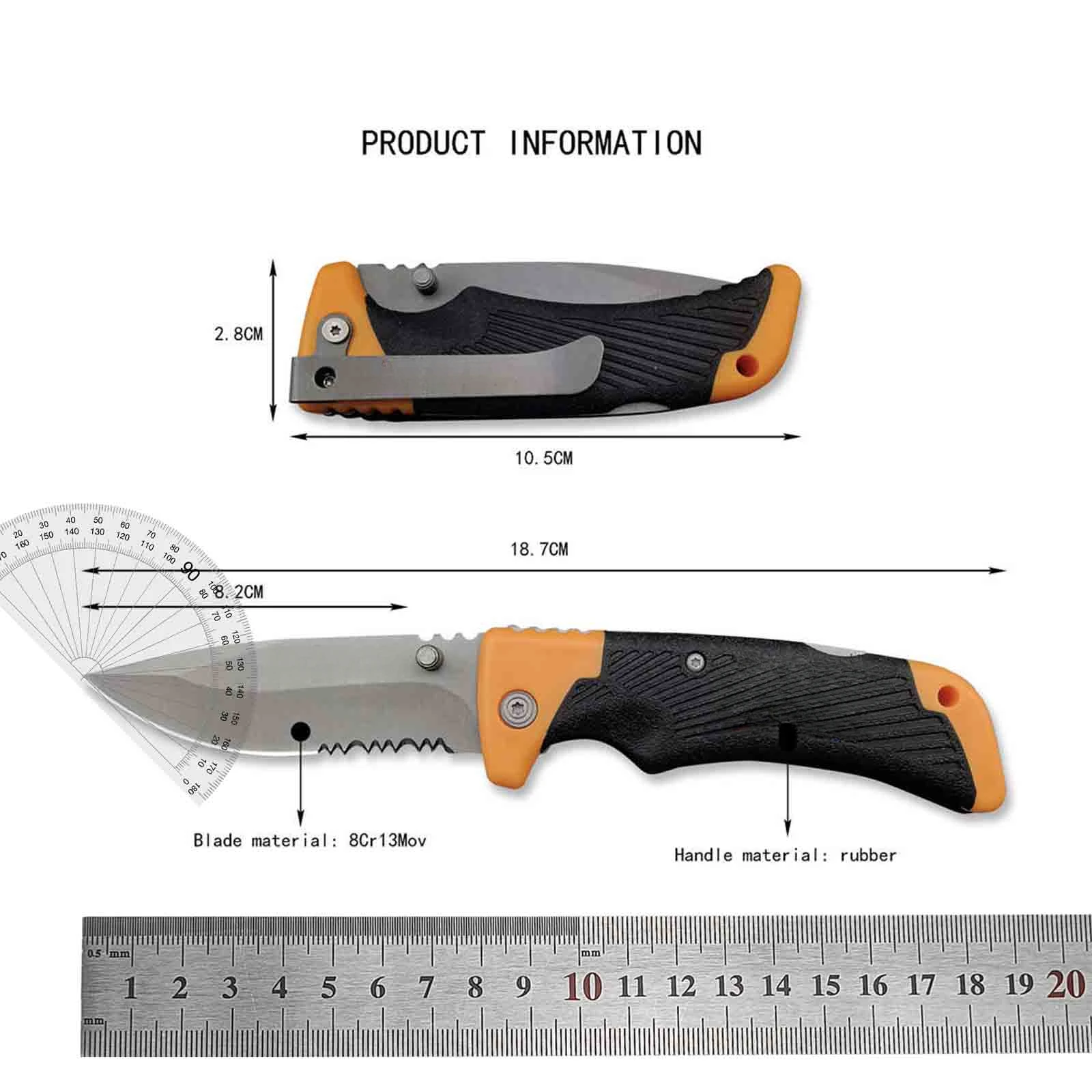 Tactical Folding Knife 8Cr13Mov blade Rubber handle Outdoor Hiking hunting knife Camping Survival Portable EDC pocket tool