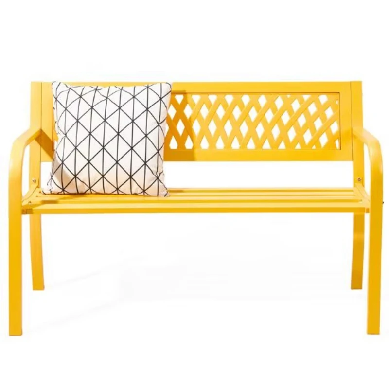47-Inch yellow PVC mesh back wrought iron bench for patio outdoor bench