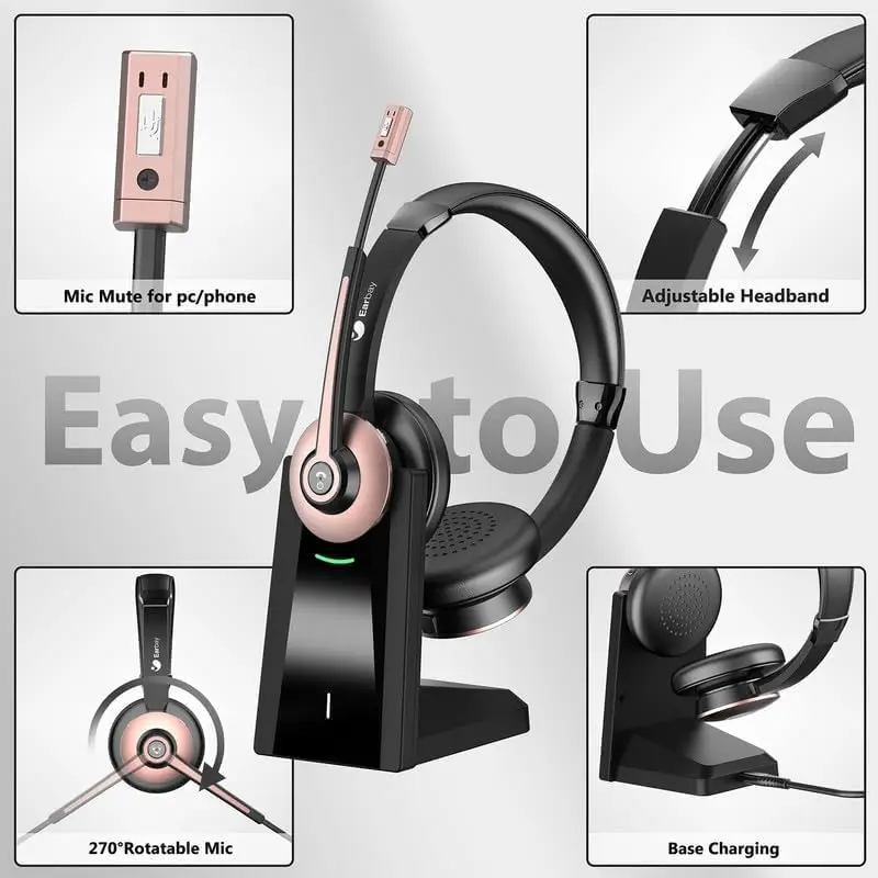 Wireless Headset with Mic, Noise Canceling & Mute, USB Dongle, Charge Dock for PC Phone Office view 4