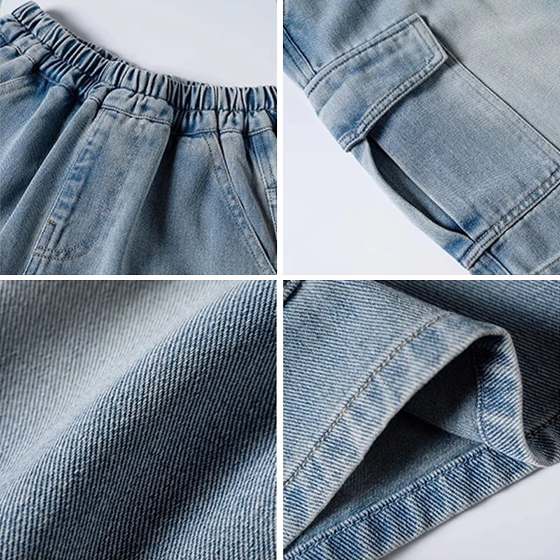 Summer Teen Boys Denim Shorts Fashion Solid Color Big Pocket Thin Jeans Pants For 4-14 Years Kids Children Casual Trousers image 6