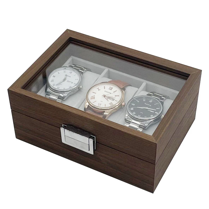 3 Slot Retro Walnut Wood Grain Wooden 3 Position Watch Storage Gift Boxes Watch Collection Storage Box