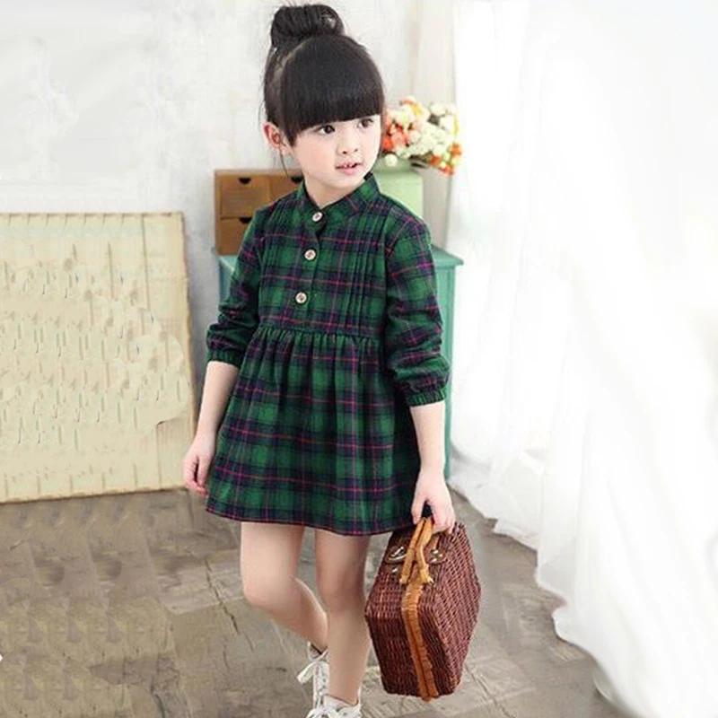 Dresses For Girls 2022 Spring Autumn Cotton Children Princess Dress Kids Clothing Plaid Long Sleeve School Dresses