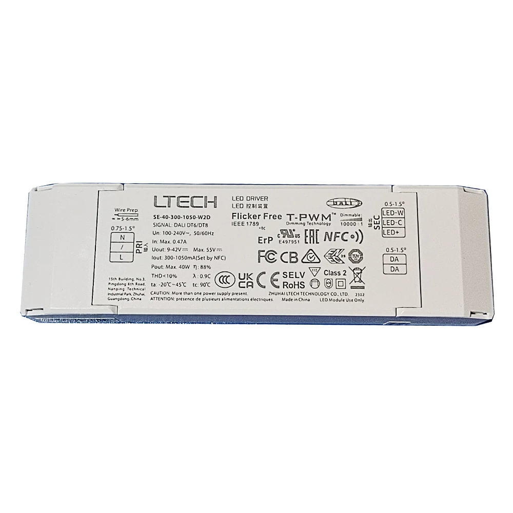 LTECH DALI CC Dimming Driver,100-240V Input 30W 40W 200-800mA 300-1050mA Output NFC DT6/DT8 Tunable White Constant Current