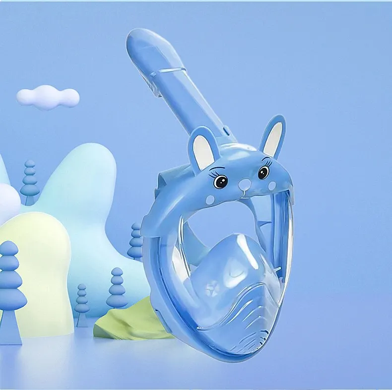 Cartoon Rabbit Ear Kids Snorkel Mask Anti-Fog Silicone Dry Top Diving Full Face view 2
