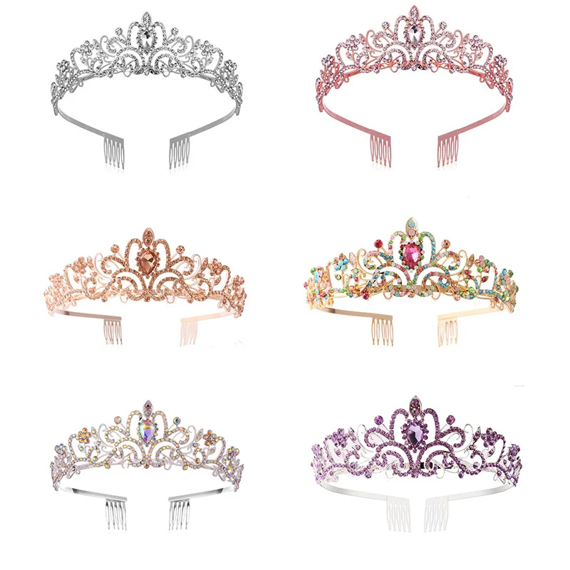 Fashion Women Bridal Diadem Shiny Crystal Birthday Tiara Princess Crowns Combs Headband For Girls Wedding Hair Accessories