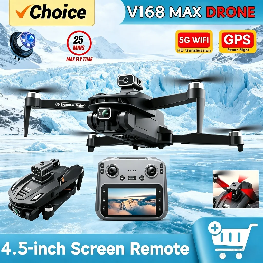 2026 V168 MAX GPS Drone Professional 8K Camera Aerial FPV Brushless Avoiding Obstacle Large Screen Remote Control Folding Drones