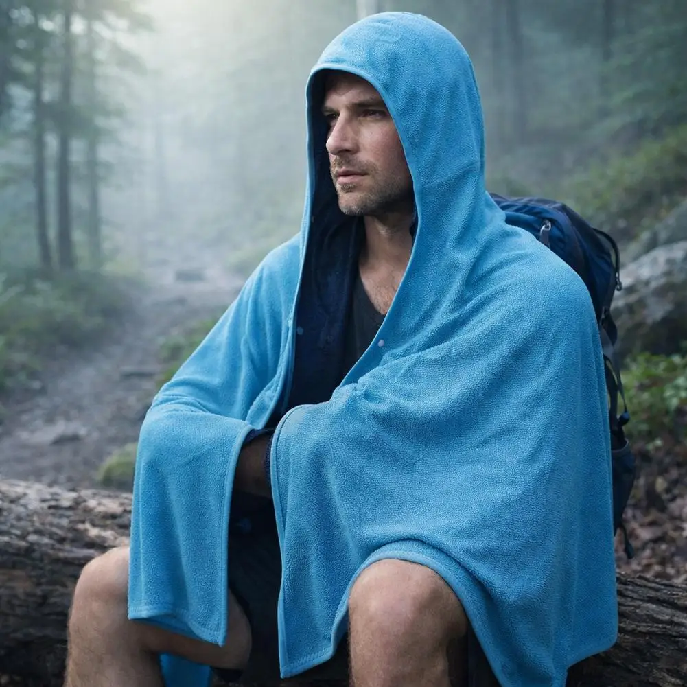 Cooling Hooded Cloak lce Cool Poncho Cover Up Super Absorbent Oversized Hooded Towel Wrap, 4-in-1 for Swimming Beach Pool Travel view 2
