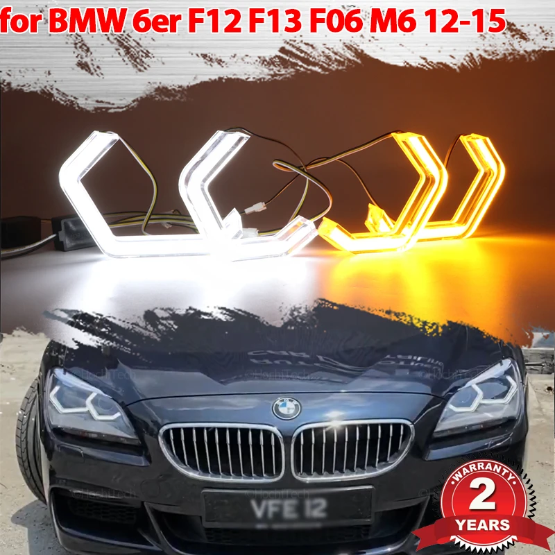 

White Yellow M4 style LED Angel Eyes Halo Ring Lamp Turn Signal Car Running Light DRL for BMW 6 Series F12 F13 F06 M6 2012-2015