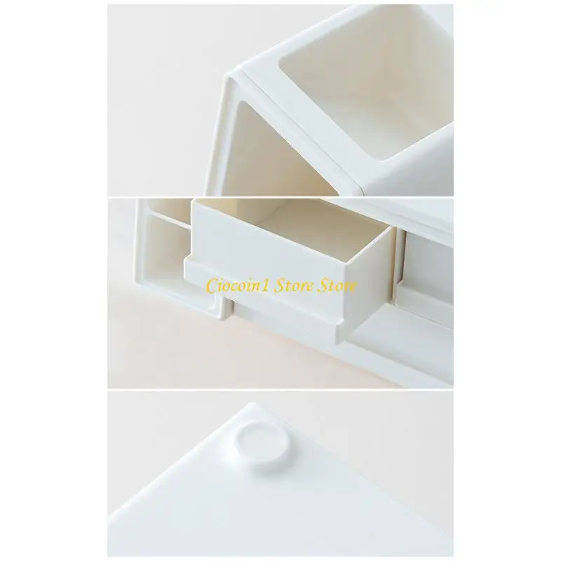 A3PC Multifunctional Desk Organiser Slanted Pen Cup with Sliding Drawer Space Saving Desktop Makeup Organiser Storage Cabinet