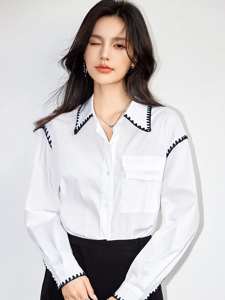 2024 Korean Casual Long Sleeve Blouses Spring Turn-down Collar Shirt Ladies Loose Temperament Commuting Tops