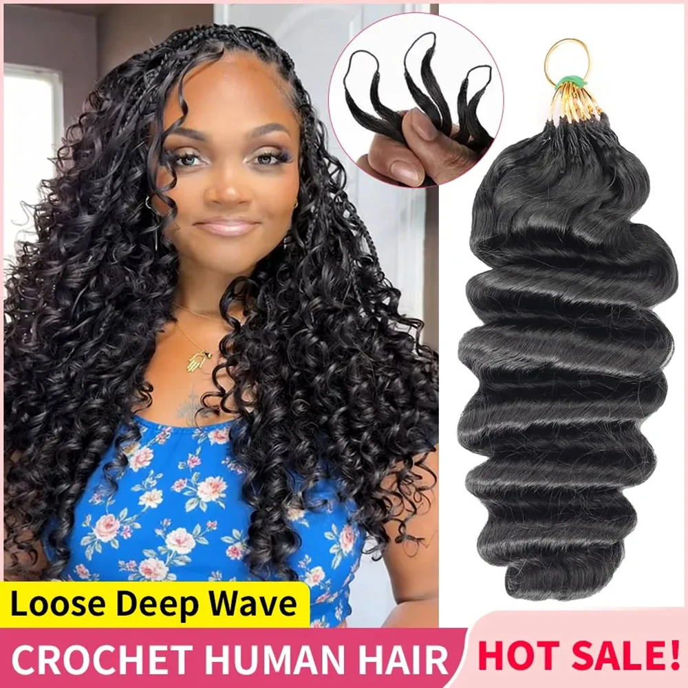 

Thickness Virgin Brazilian Human Hair Loose Deep Wave Knotless Pre-Separated Feather Crochet Hair Extensions Reusable Wavy Hair