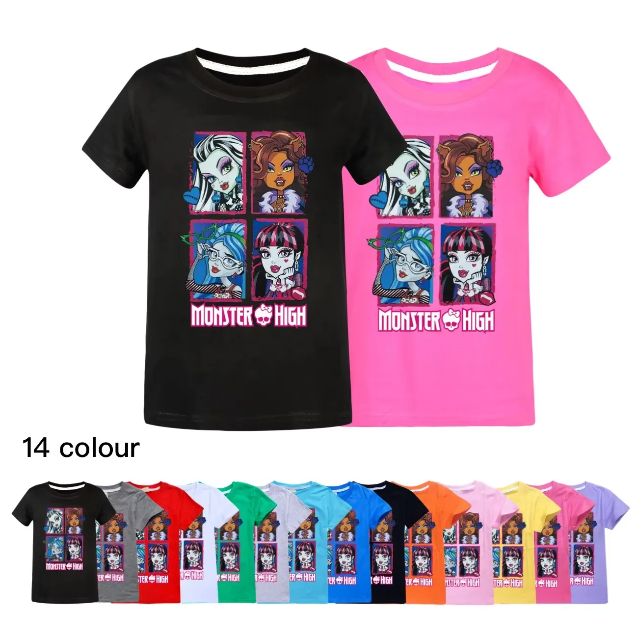 Funny Monster High T-Shirt Kids Fashion Doll Printed Tees Toddler Girl 2024 Summer Cotton T Shirt Boys Short Sleeve Tops