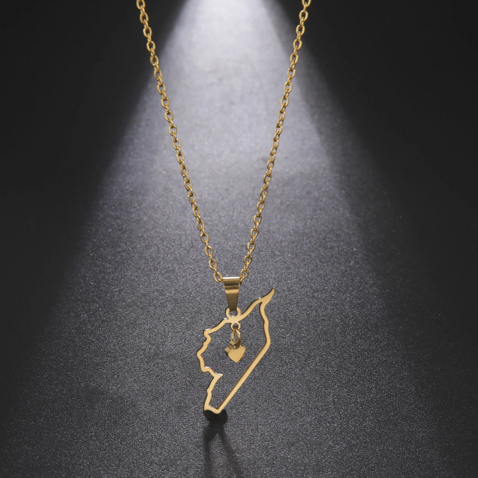 Map With Heart Pendant Neckalce Country Geography Stainless Steel Necklace Men Women Love Syria National Jewelry