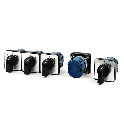 5Pcs 660V 20A 2-Pole 3-Position Square Panel Rotary Cam Changeover Switch