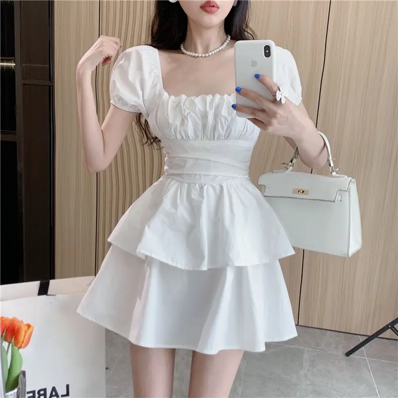 Puff Sleeve Dresses Women Backless French Style Ball Gown Princess Mini Hotsweet Graceful Temperament Solid Fashion Vintage Chic