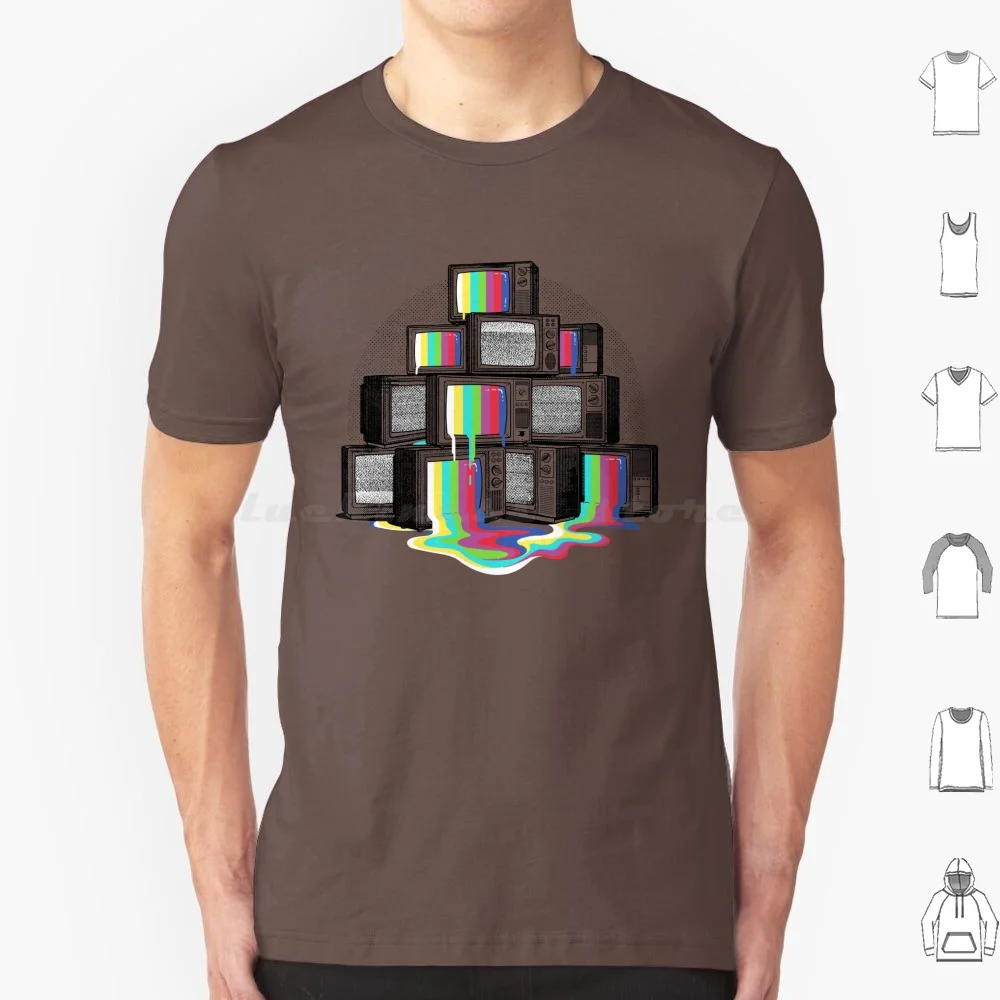 Retro Dripping Technicolour Tv T Shirt Big Size 100% Cotton Tv Vintage Tv Test Tv Test Pattern Surreal Surrealism Psychedelic