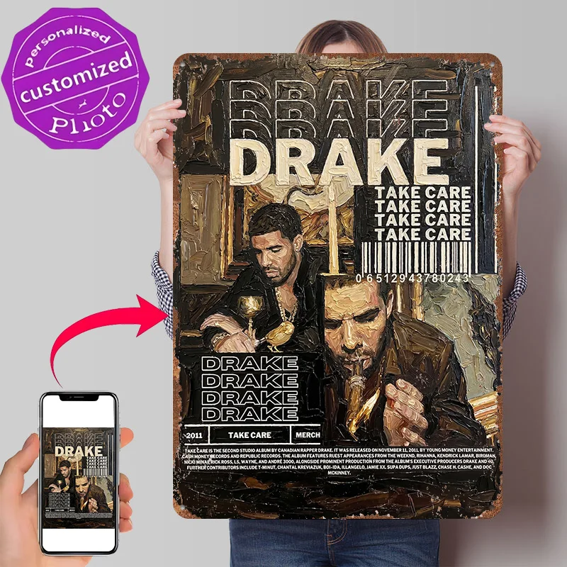 Drake Take Care Album Art Painting Personalized 3D Textured Metal Poster Wall Art Vintage Tin Signs for Home Decor Items Room