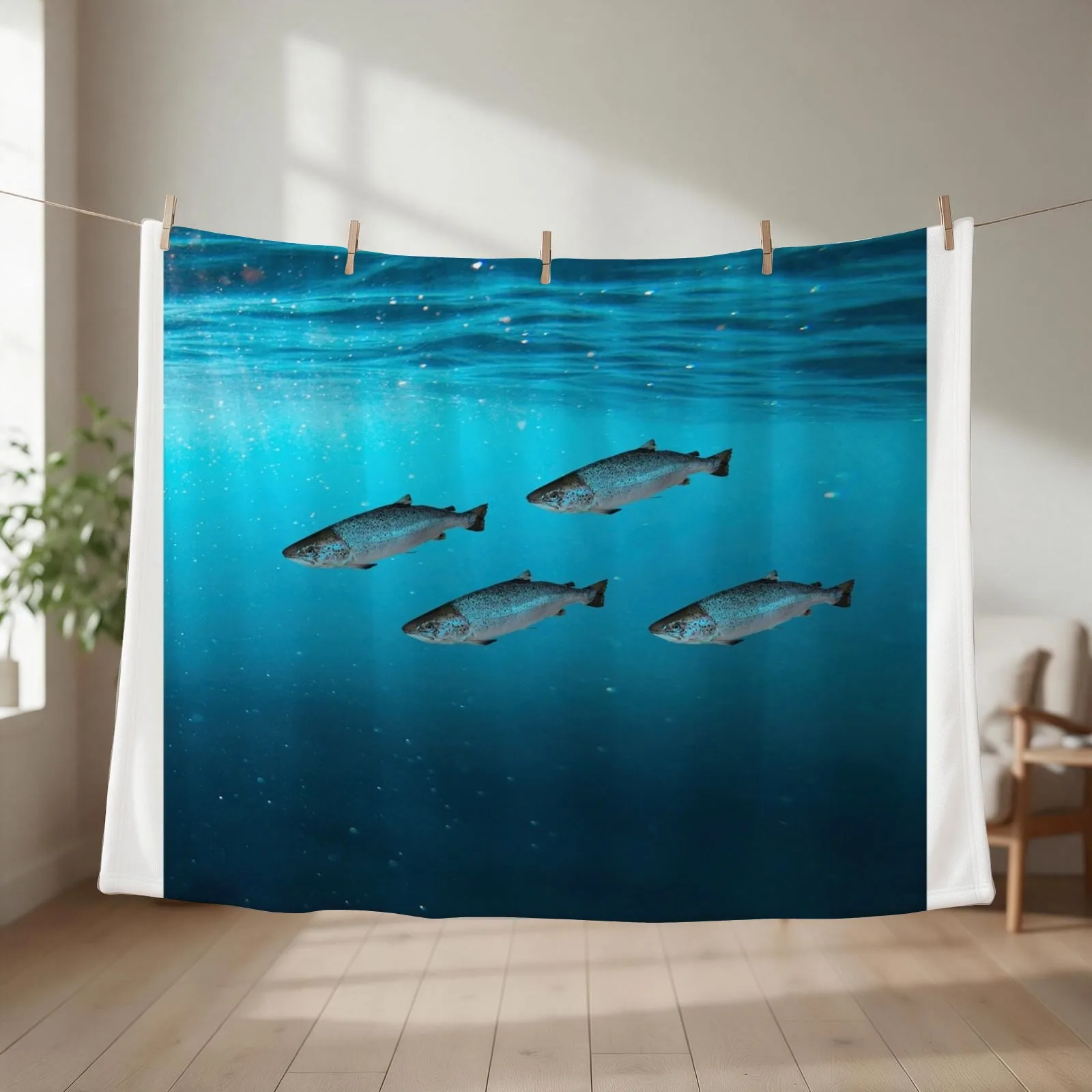 Atlantic Salmon Throw Blanket couch cozy soft plush fuzzy picnic outdoor blanket