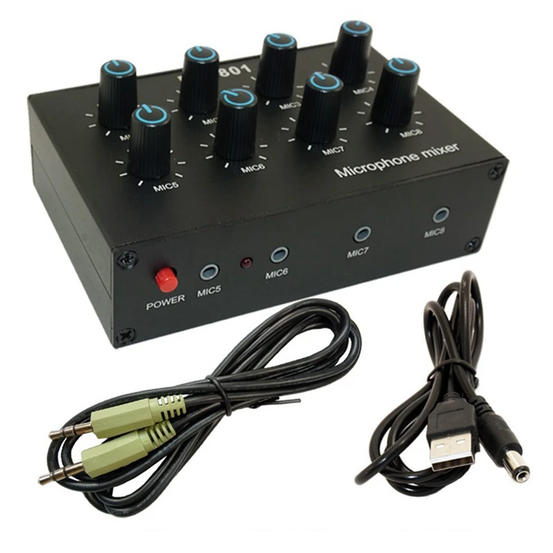 

MC-801 Condenser Microphone Expander 8 Channel 3.5Mm Microphone Mixer Multi-Channel Input Expander Hub