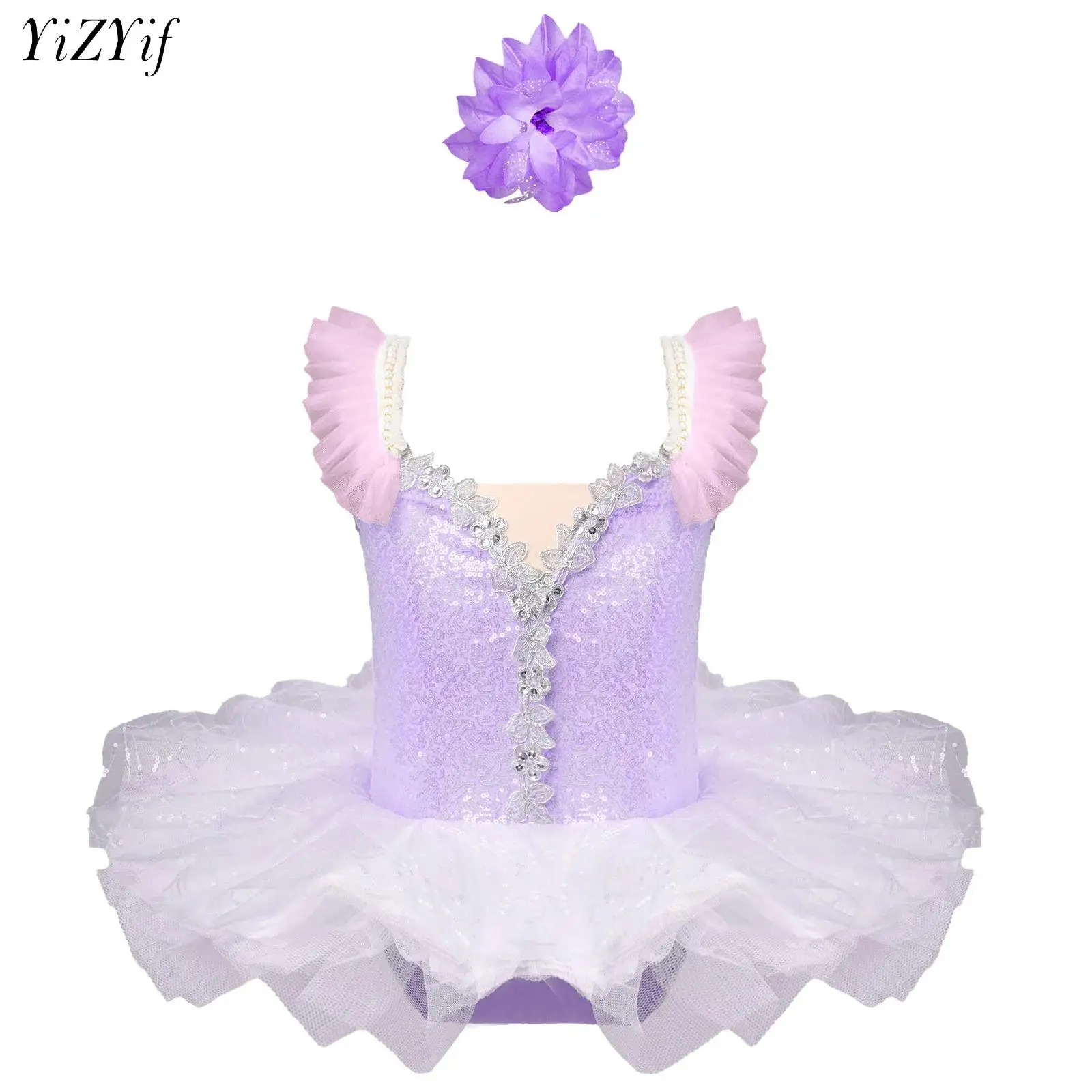 

Girls Ballet Tutu Dress Dancing Skirt with Headwear for Performance Stage Costume Professional Ballerina Competition Dancewear