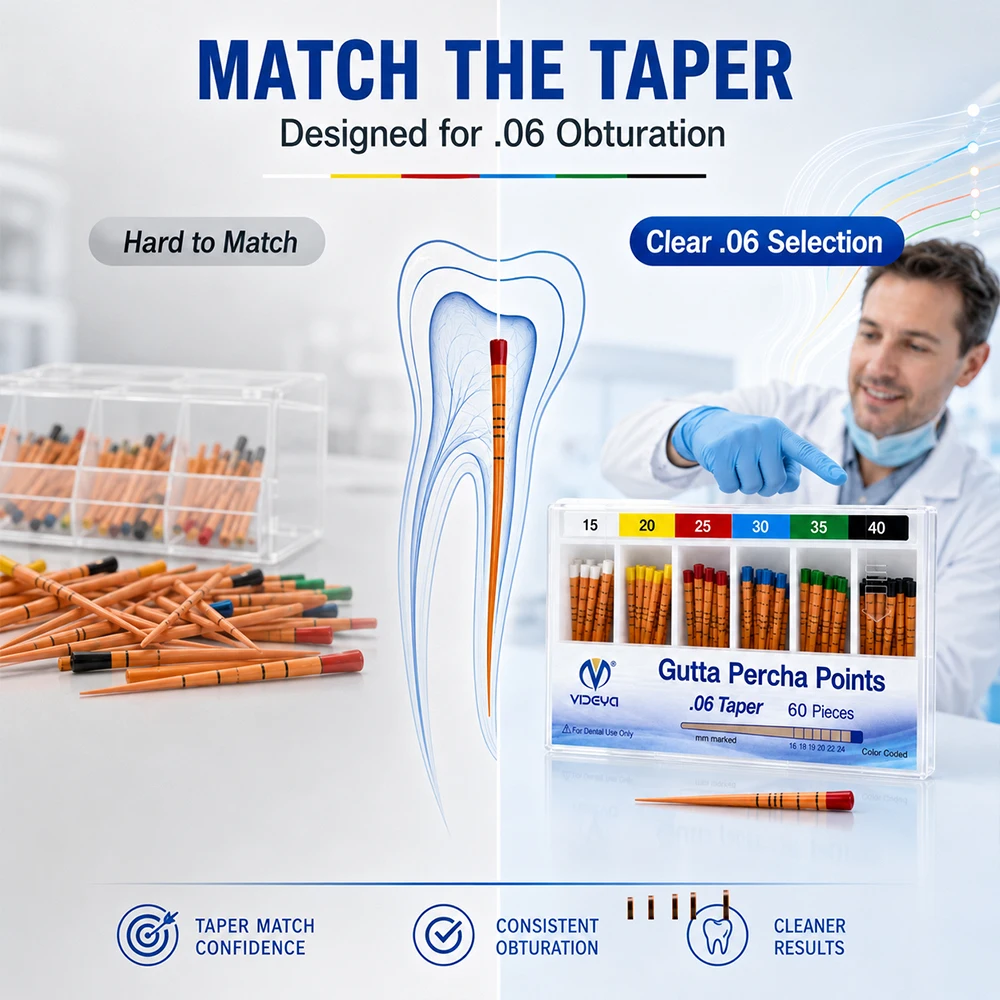 Gutta Percha Points Dental Guttapercha Points 02 04 06 Taper ISO 15-40 Endodontic Root Canal Filling Obturation 10 Boxes 60pcs