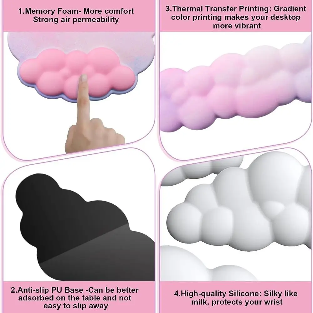 Cloud Shape Non-Slip Keyboard Mouse Pad Soft PU Wrist Rest Mice Mat Home Office Laptop Computer Memory Foam