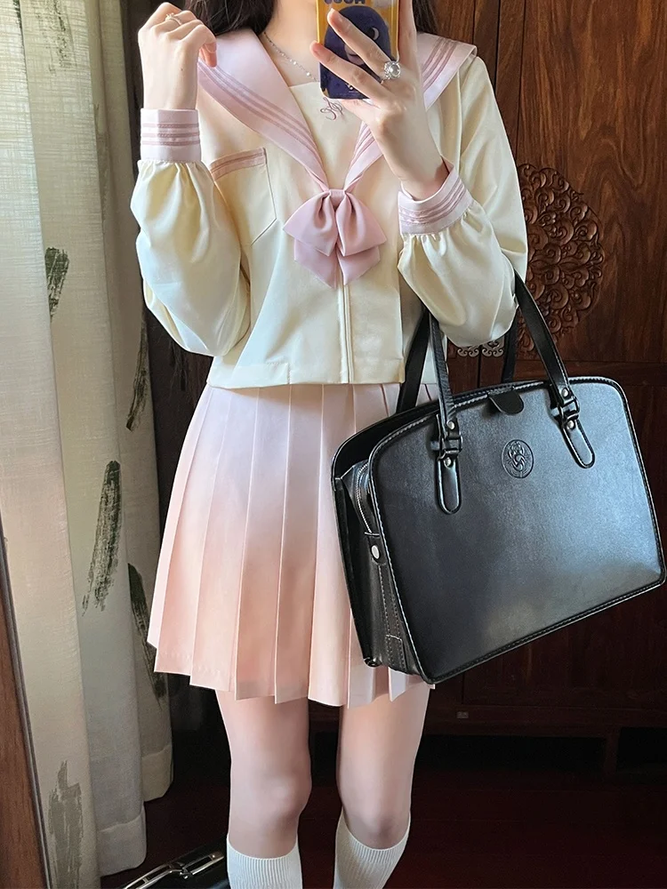 Conjunto de uniforme escolar japonés de manga larga estilo dulce con diseño de tarta de queso y naranja, uniforme escolar est...